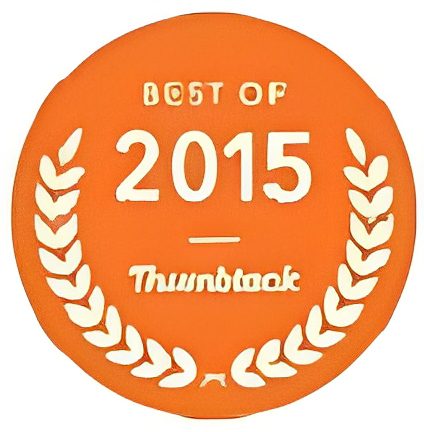c5cc14f5-d0f1-4dd1-b55e-e4b226b4bdc2 Orange circular badge with "Best of 2015" in white text above the word "Thumbtack," surrounded by partial laurel branches.